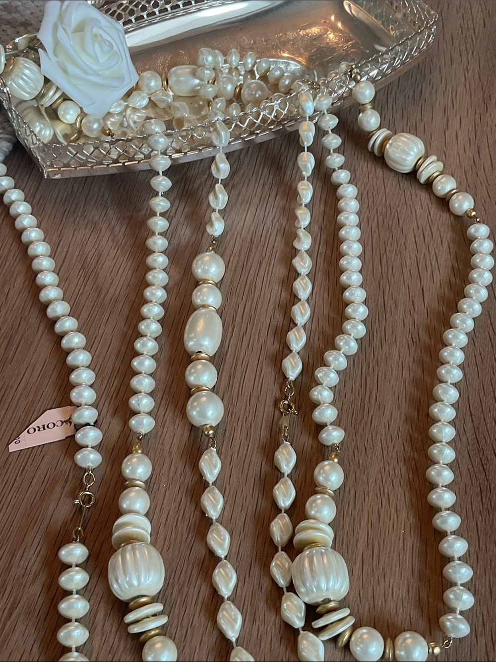 Classic Coro Three Ivory Faux Pearl Long Necklaces One Original Coro Tag